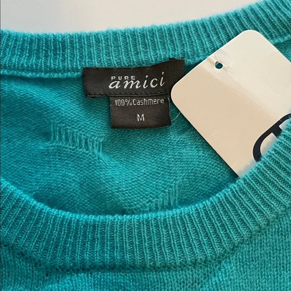 NWT Pure Amici turquoise blue cashmere crew neck sweater size M - Picture 2 of 7